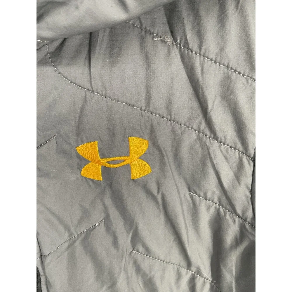 Under Armour Boys Puffer Jacket Gray Quilted Insulated Hooded Youth Medium